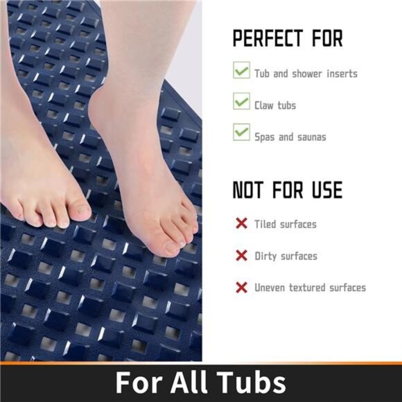 Bathtub Mat Non Slip, 27.5x15.5 Inch Shower Mat with Drain Holes - Picture 4 of 14